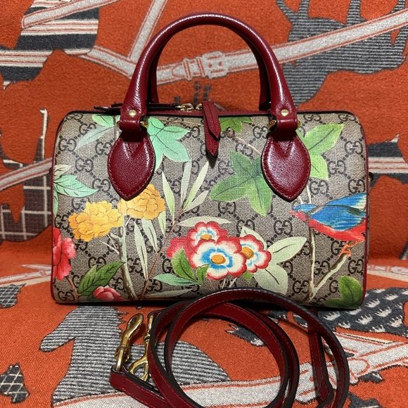 Gucci Handbags - Gucci Floral Print Women's Bag - Red and Brown